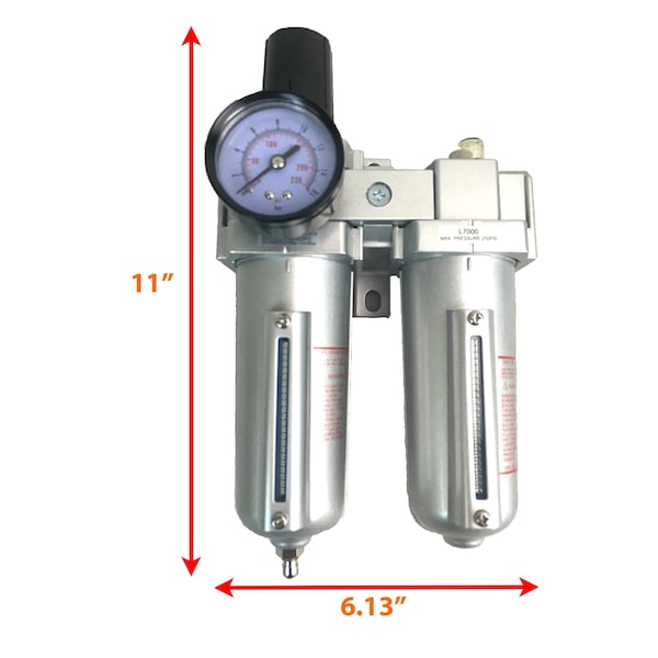 3/4 NPT HEAVY DUTY 2 Stages Filter Regulator Lubricator Oiler Combo Piggyback (MANUAL DRAIN)